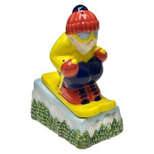 OCI Omnibus Downhill Skier on Slope Salt and Pepper Shakers Set Ceramic Vintage